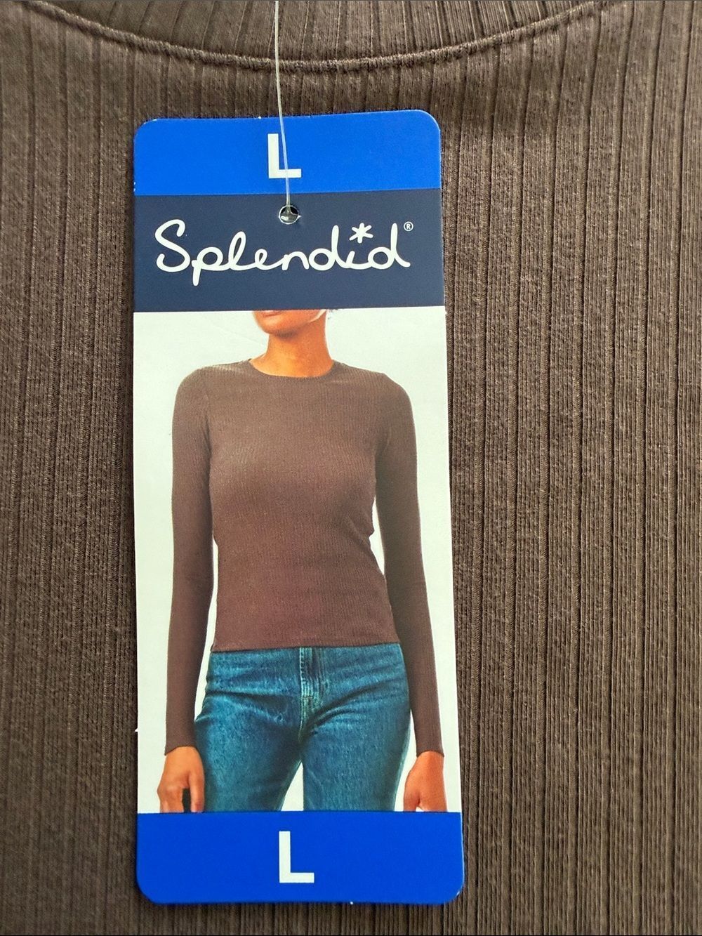 Splendid Brown Ribbed Crewneck Long Sleeve Top